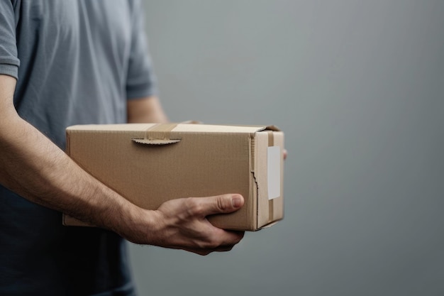 Closeup of delivery man holding package for delivery