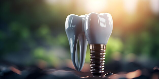 Photo closeup of dental implant with crown concept dental implant crown closeup photography
