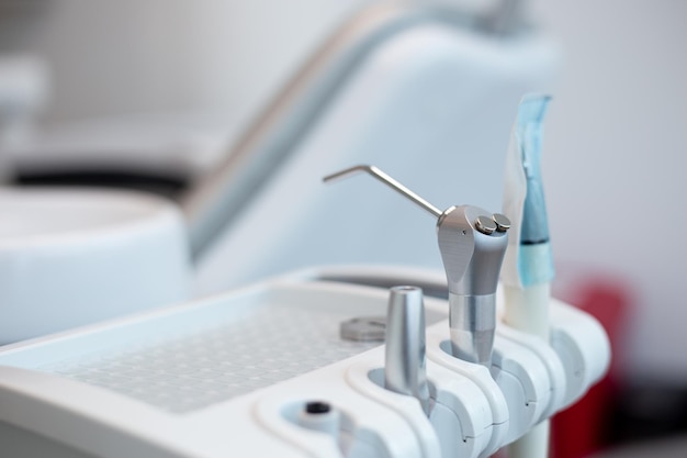 closeup of  dentist dental clinic tools in consultory