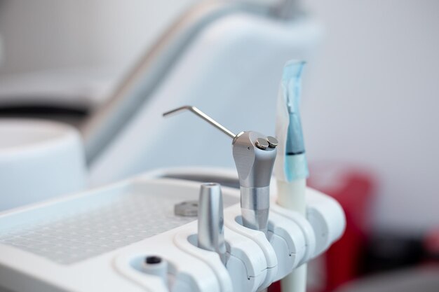 closeup of  dentist dental clinic tools in consultory