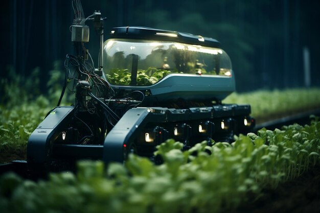 Closeup depiction of a robotic vehicle navigating Generative Ai