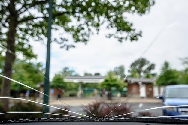 Photo closeup detail 4k ultra hd image of damaged car windshield