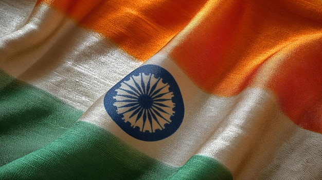 Closeup detail of crumpled indian flag fabric texture