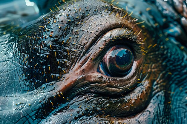 Деталь глаза рептилии с текстурированной кожей и ярко-желтыми ресницами