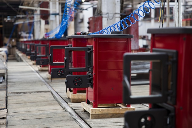 Closeup detail of the stoves in  factory