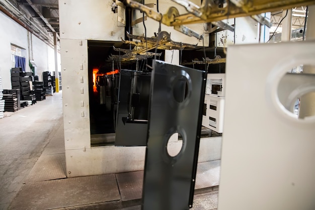 Closeup detail of the stoves in factory