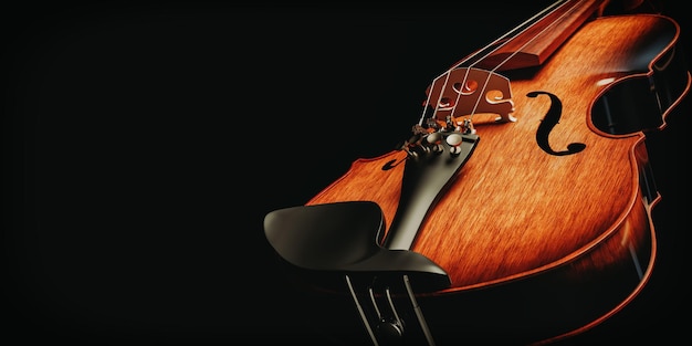 Closeup detail of wooden violin in studio