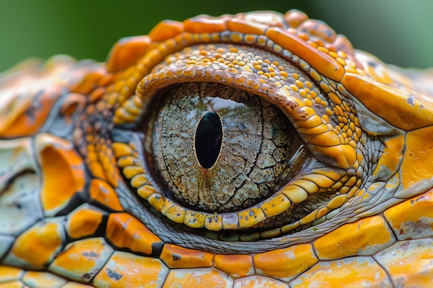 Closeup Detailed Texture of Iguana Eye and Scales in Natural Habitat Vivid Colors and Patterns