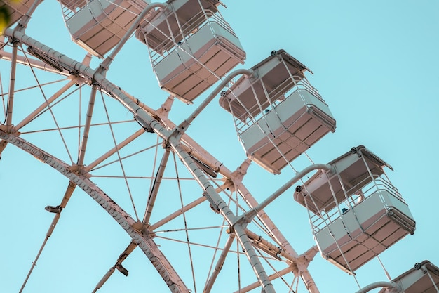 Closeup details of the white Ferris wheel