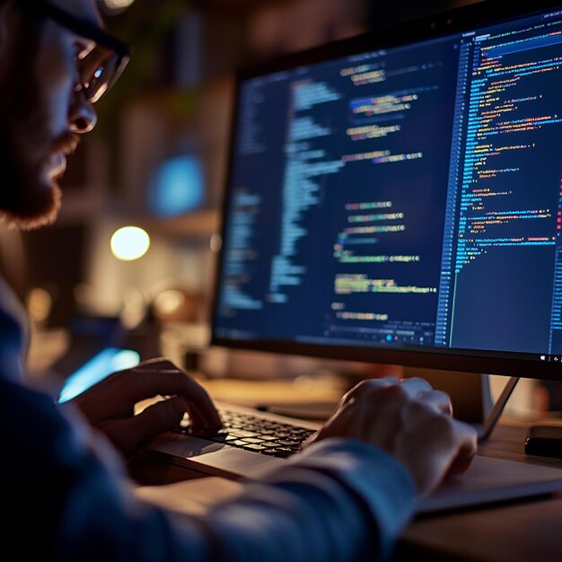a closeup of a developer coding in kotlin using android studio for android app development