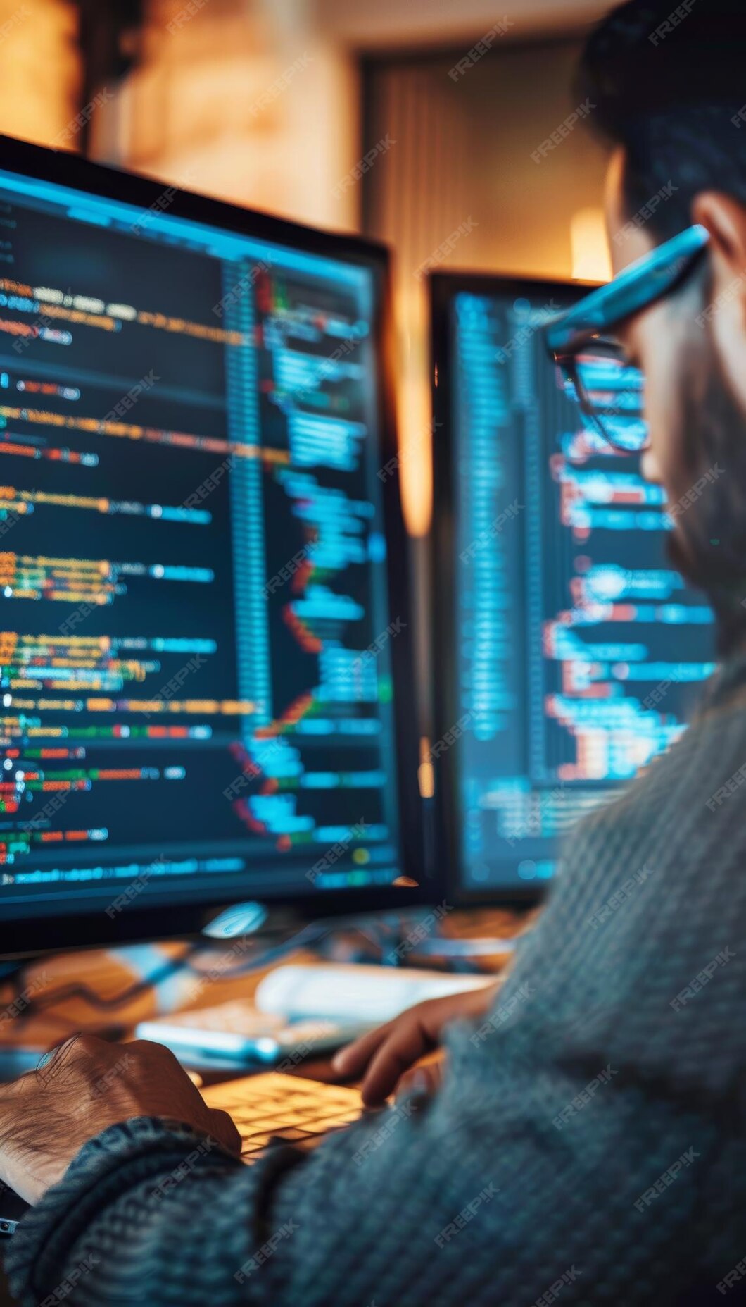 Closeup of Developers Coding with Python JavaScript and Java on ...