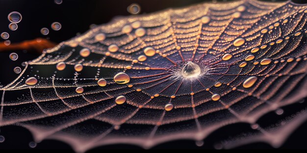 Photo a closeup of dewdrops on a spider web