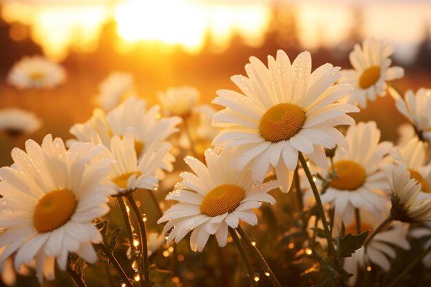 Photo closeup of dewkissed daisies at dawn spring time daisies flower picture