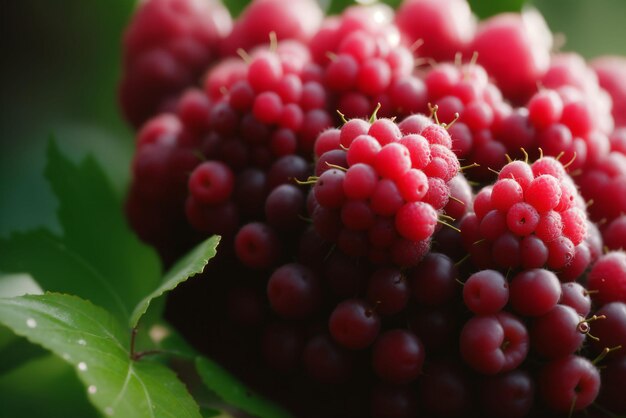 Photo closeup of a dewkissed raspberry