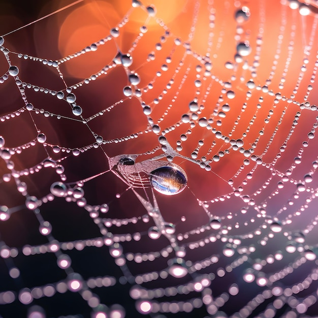 A closeup of a dewy spider web Generative AI