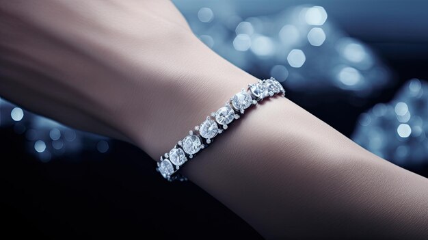 Photo a closeup of a diamond bracelet on a woman a minimalist modern style to accentuate the brilliance and beauty of the diamonds creating an artful representation of luxury jewelry