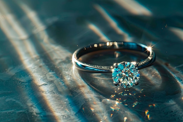 closeup of a diamond ring illuminated with direct sunlight and harsh shadows