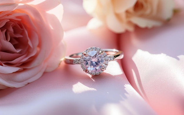 A closeup of a diamond ring