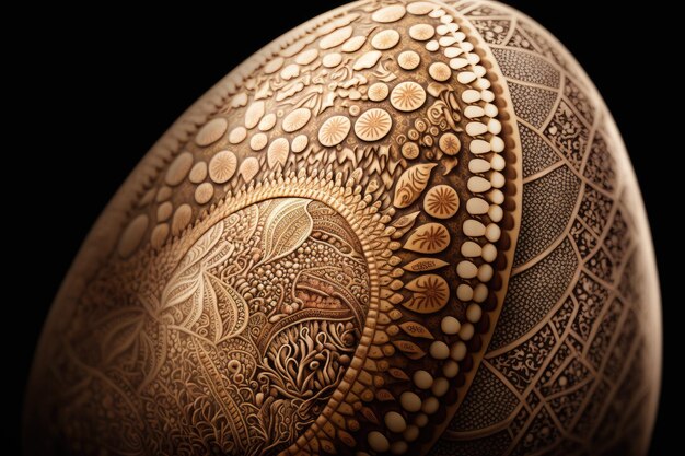 Closeup of dinosaur egg with intricate patterns visible