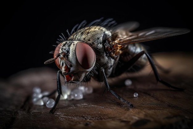 Closeup dirty fly on food