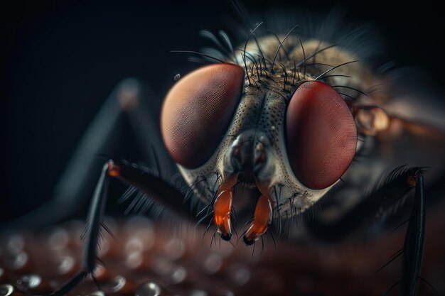 Closeup dirty fly on food