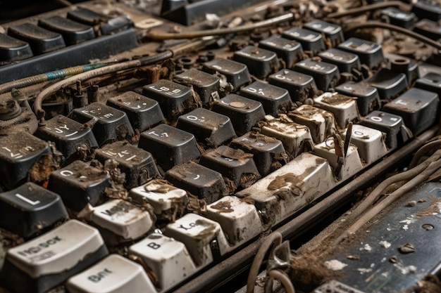 Photo closeup of discarded computer keyboard with keys showing signs of wear created with generative ai