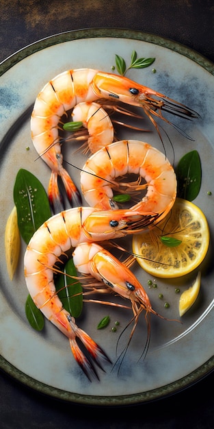 Closeup of a dish of gourmet shrimp