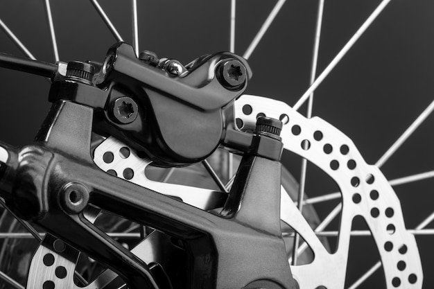 Closeup of disk brake of a mountain bicycle