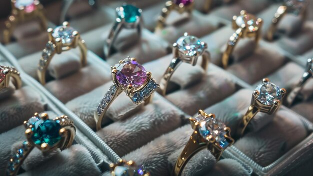 CloseUp of a Display of Cozy Solitaire Ring in Different Style