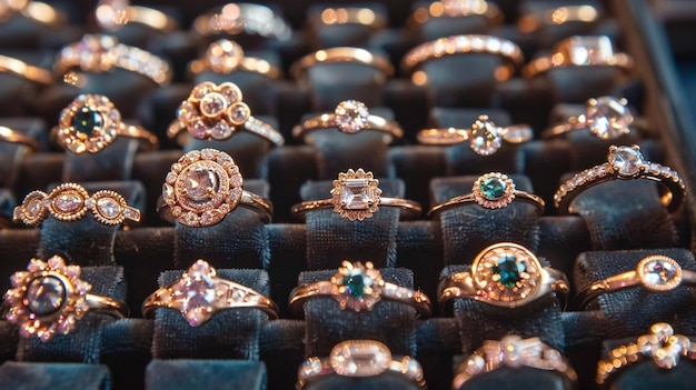Photo closeup of a display of cozy stackable rings in different style