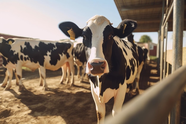 Closeup of distinct dairy cows in modern farm