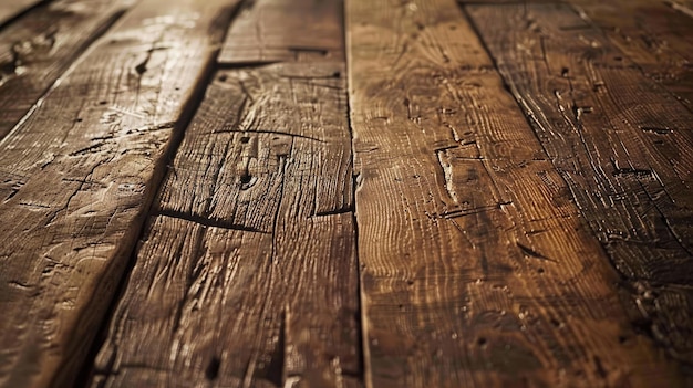 Foto un primo piano di pavimenti in legno distrutti che rivelano le storie incise nella sua superficie nel tempo