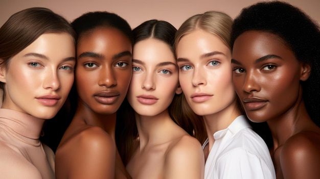 Closeup of a diverse group of women together Skin care concept image