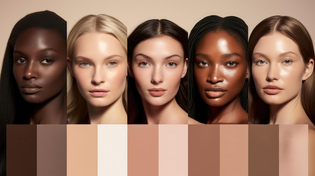 Closeup of a diverse group of women together Skin care concept image