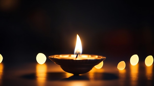 A closeup of a diya the flame flickering in the darkness diwali stock images realistic stock photos