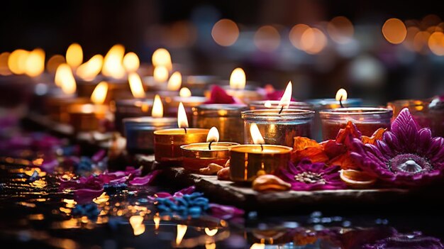 Клоуз-ап лампы Диа, ярко светящейся в темноте во время Дивали