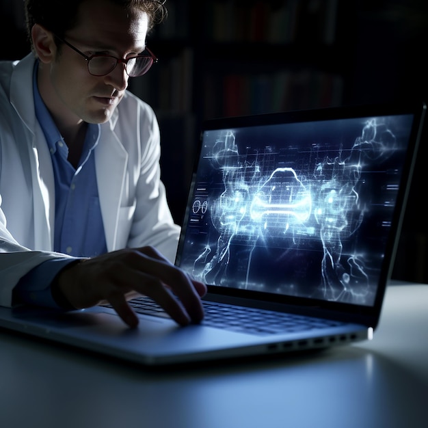 CloseUp of a Doctor Using a Laptop with Generative Design