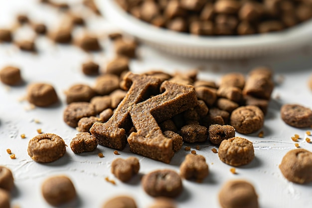 closeup of dog food top view white background studio lighting product photography professional