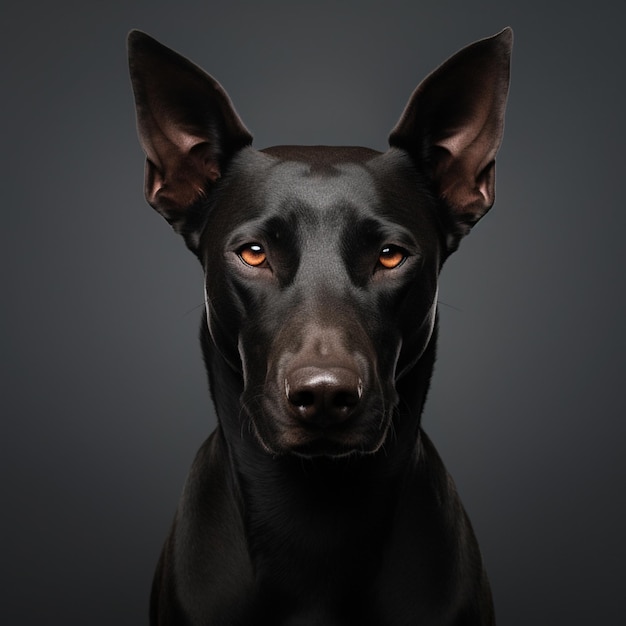 Foto ritratto di cane di close-up di doberman pinscher nello stile dei ritratti minimalisti