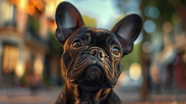 Photo closeup dog portrait with adorable ears and snug snout