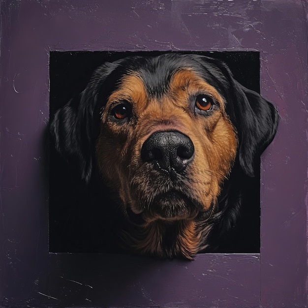 Closeup of Dogs Face in Purple Box