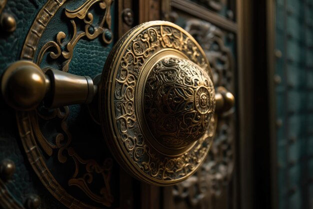 Closeup of door handle with intricate details visible created with generative ai