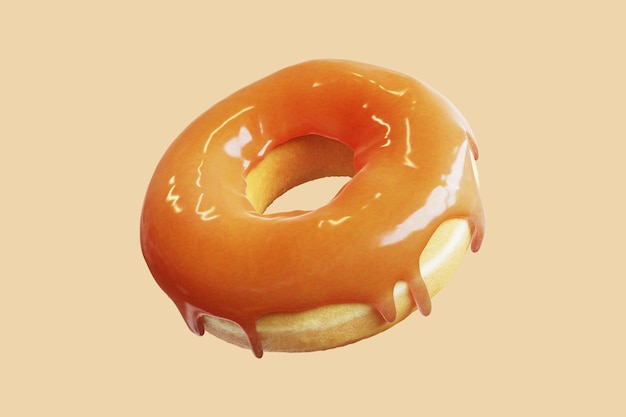 Closeup Doughnut topping with Caramel Sprinkles  isolated on Orange background. 3D Rendering.