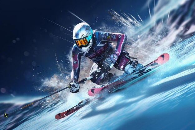 A closeup of a downhill skier navigating a slope Generative ai