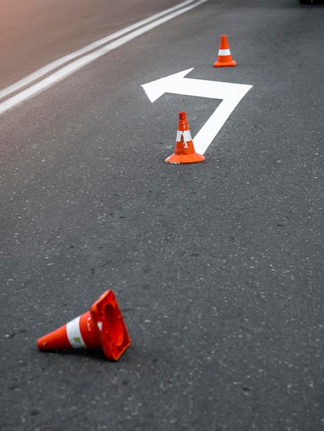 Closeup of drawn road marking lines