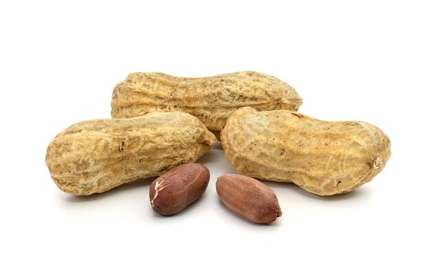 closeup dried peanuts isolated on white background