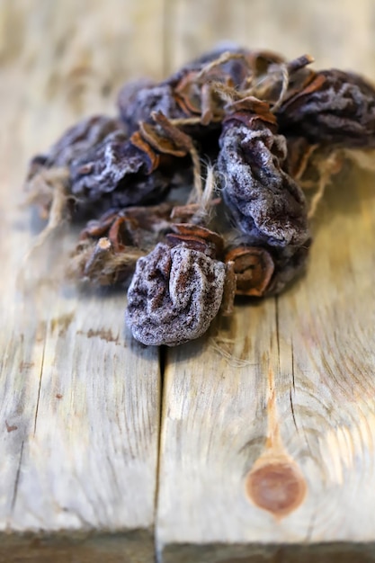 Closeup Dried persimmon on wooden surface