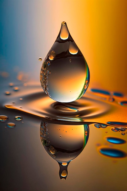 A closeup of a drop of water falls into the water Generative AI