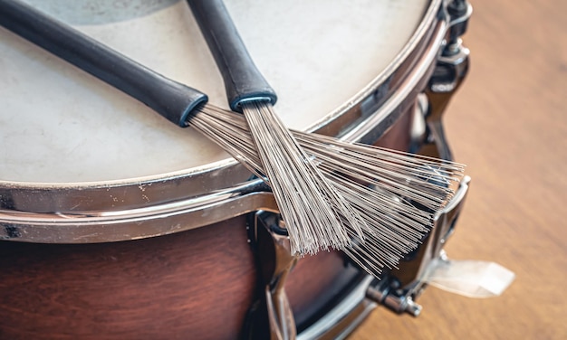 Closeup drumsticks on a blurred background