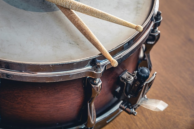 Closeup drumsticks on a blurred background